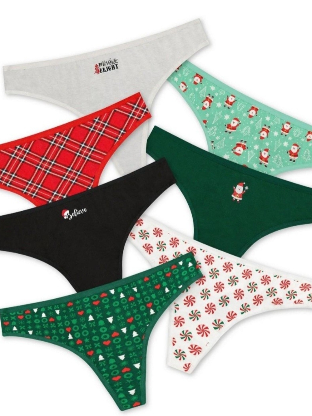 Holiday Time Women's Cotton Bikini Panties - Green, Red, White, Black